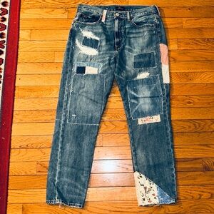RARE POLO sz 28 Avery boyfriend distressed Patchwork Blue Jeans